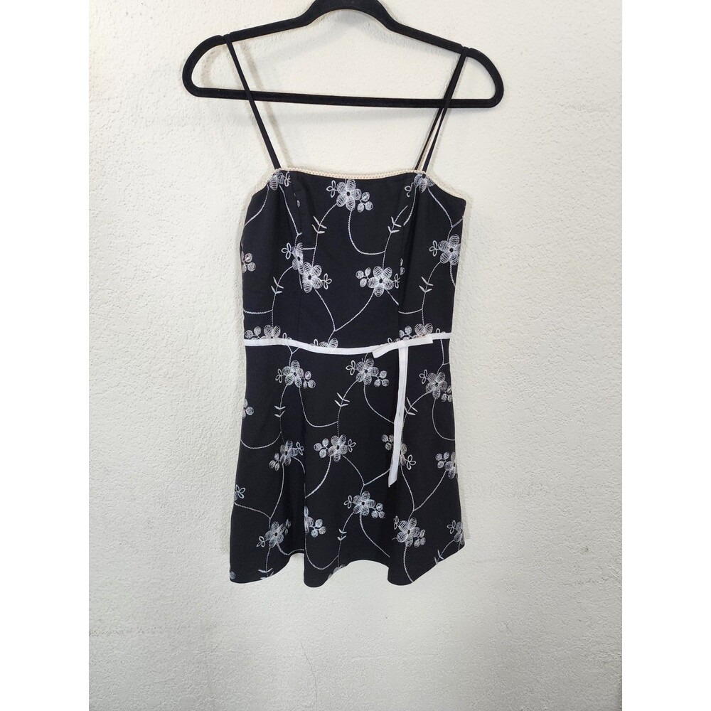 Vintage Rampage Womens Mini Dress 7 Black White Floral Embroidered Y2K 90s